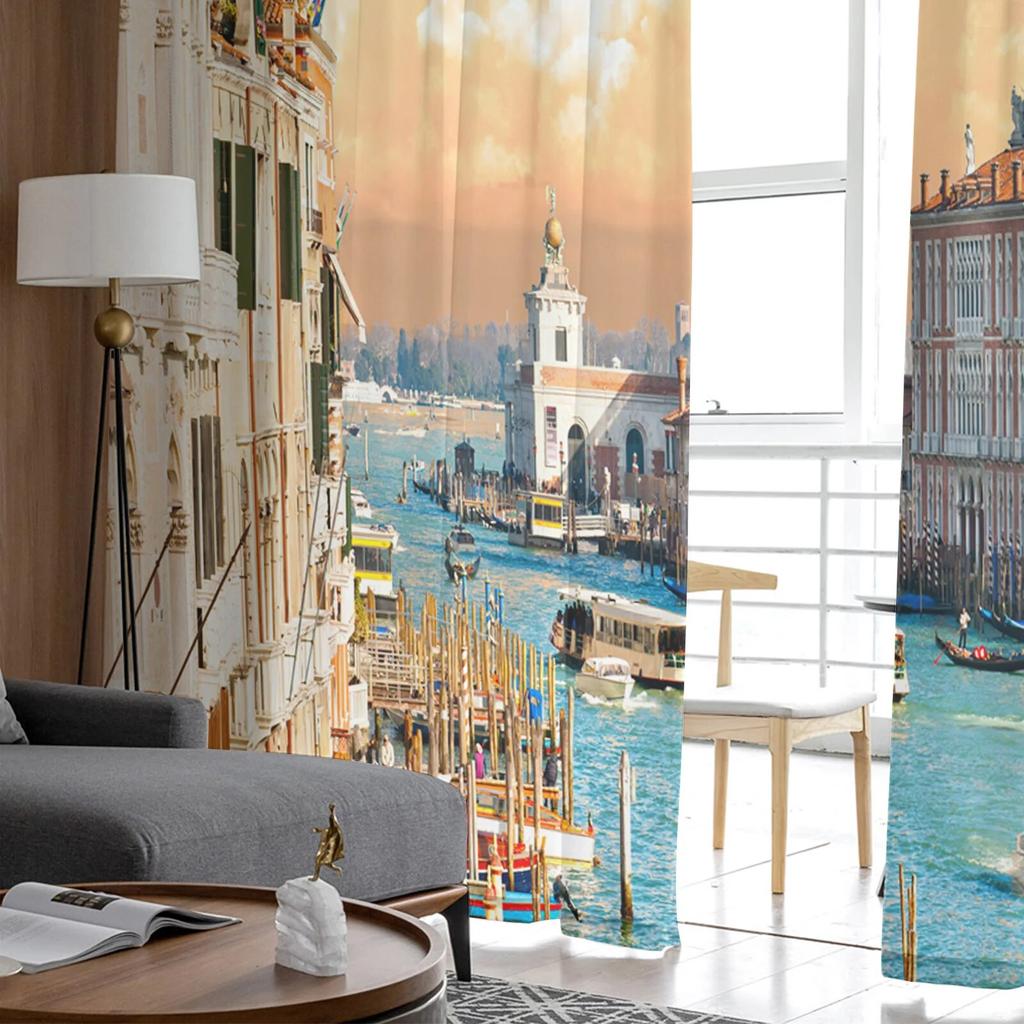 Venice Building Water Boat Modern Printed Tulle Curtains for Bedroom Balcony Window Decor Creative Fashion Home Sheer Curtain