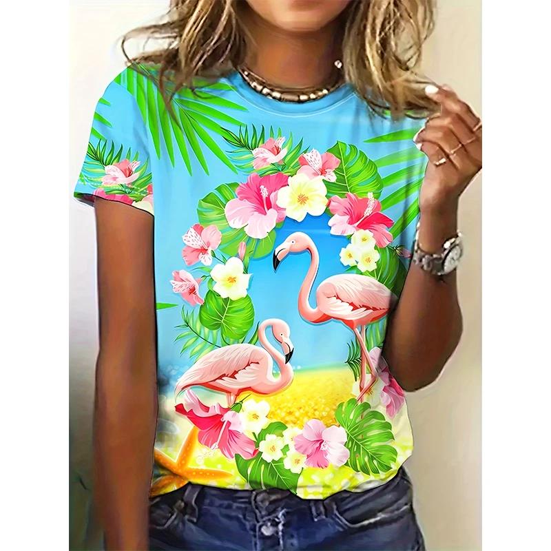 Женская футболка Animal Tie Dye Casual Short Sleeve Round Chew Regular Tops Daily Print Pink Summer