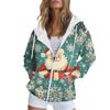 Women's Christmas Printed Sweatshirt Autumn Winter Long Sleeve Cardigan Jacket With Pockets Zipper Hoodie Outerwear