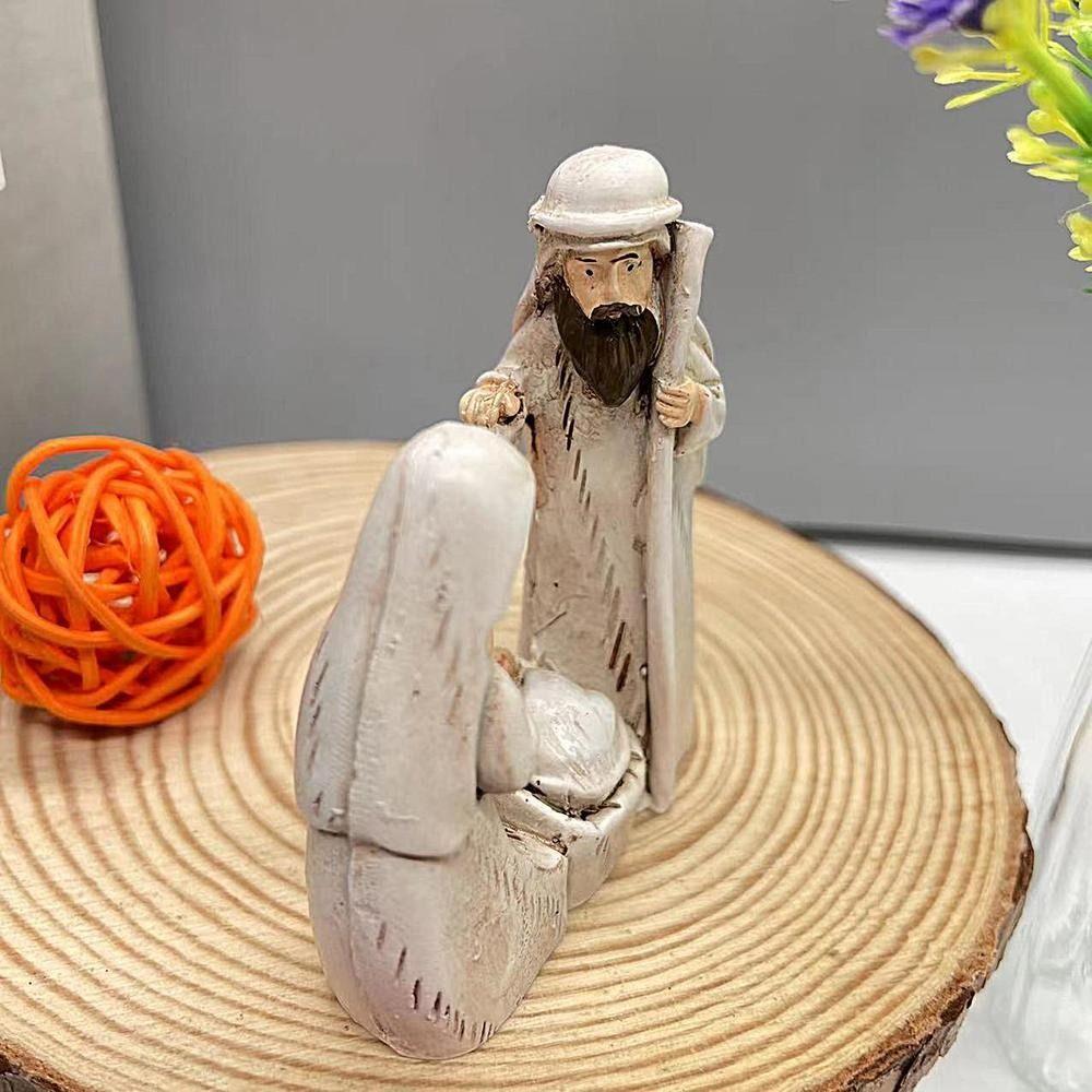 Cute Jesus Birth Sculpture Cartoon Religious Resin Statue Christmas Manger Ornaments Home Decor