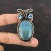 Aquamarine Pendant Copper Wire Wrapped Gemstone Pendant Blue Color Evil Eye Pendant Owl Pendant Handmade Copper Wire Jewelry Gift For Mother