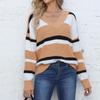 Women's Autumn and Winter V-neck Colour Collision Loose Splicing Jumper