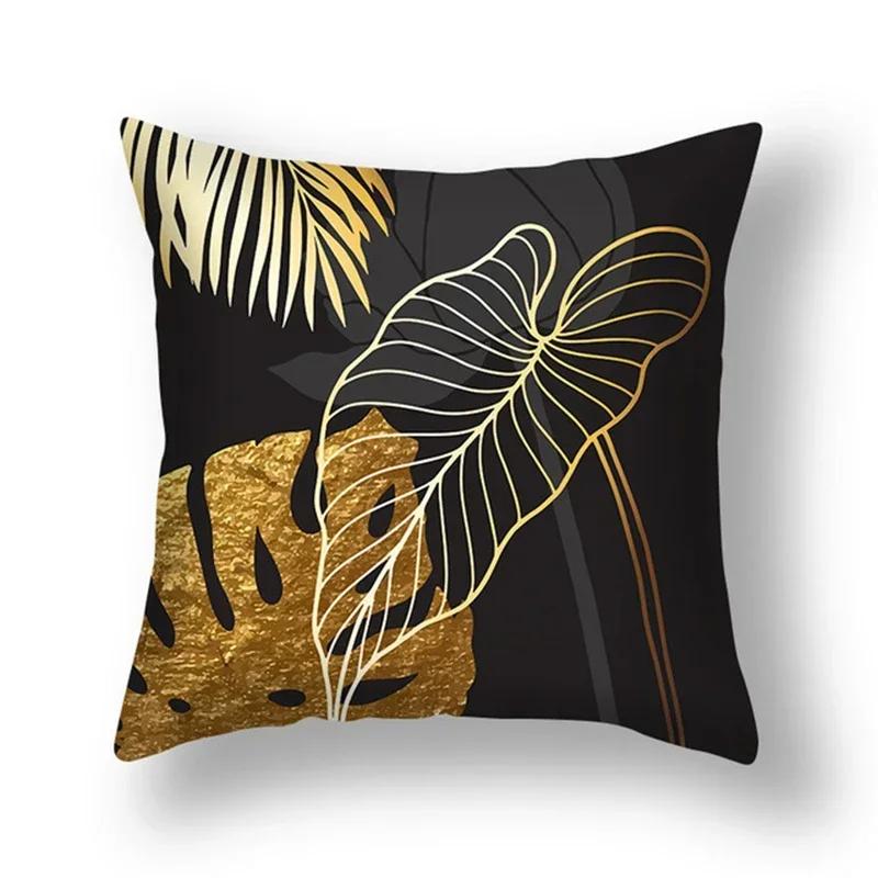 35/40/45CM Ginkgo Biloba Polyester Cushion Cover Waist Pillow Case Black Golden Leaves Living Room Chair Sofa Home Decoration