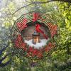 Winter Red Bird Lantern and Flower Decoration 2D Wind Spinner Metal Wind Chime for Outdoor Garden Decor