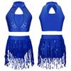 Girls Sparkly Latin Rumba Tassel Dance Dress Crop Top with Skirt Lyrical Dancing Outfit Jazz Dancewear