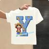One Piece letter AZ childrens pure cotton shortsleeved boys sports shirtgirls casual top with cartoon printsummer Tshirt
