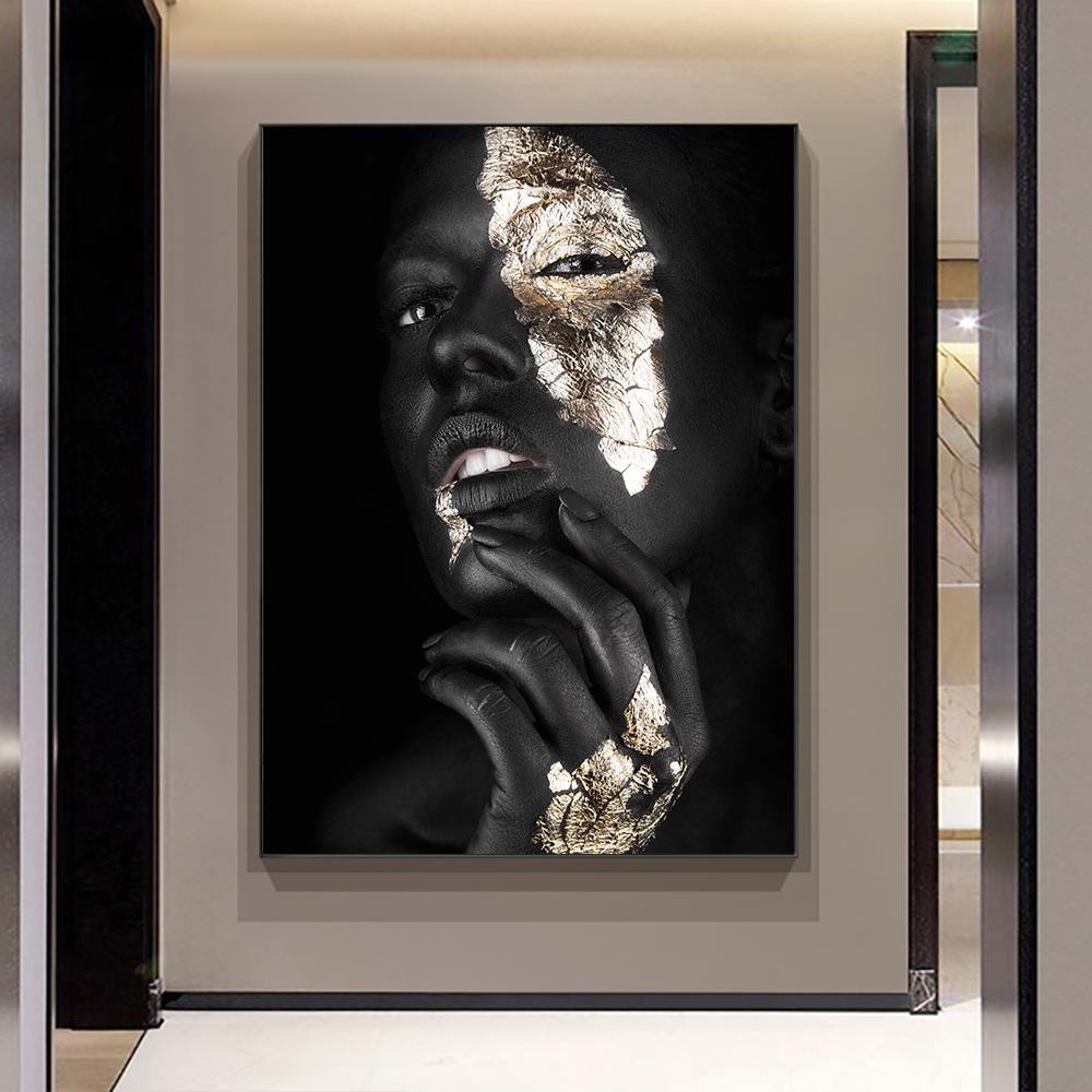 Черное золото, женская холст, картина, макияж, художественные постеры для девочек и принты, художественная настенная картина для декора гостиной