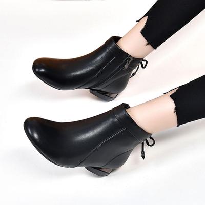 Женские ботильоны из мягкой кожи - Осенне-зимние, на низком каблуке, с круглым носком, модная теплая обувь для дам