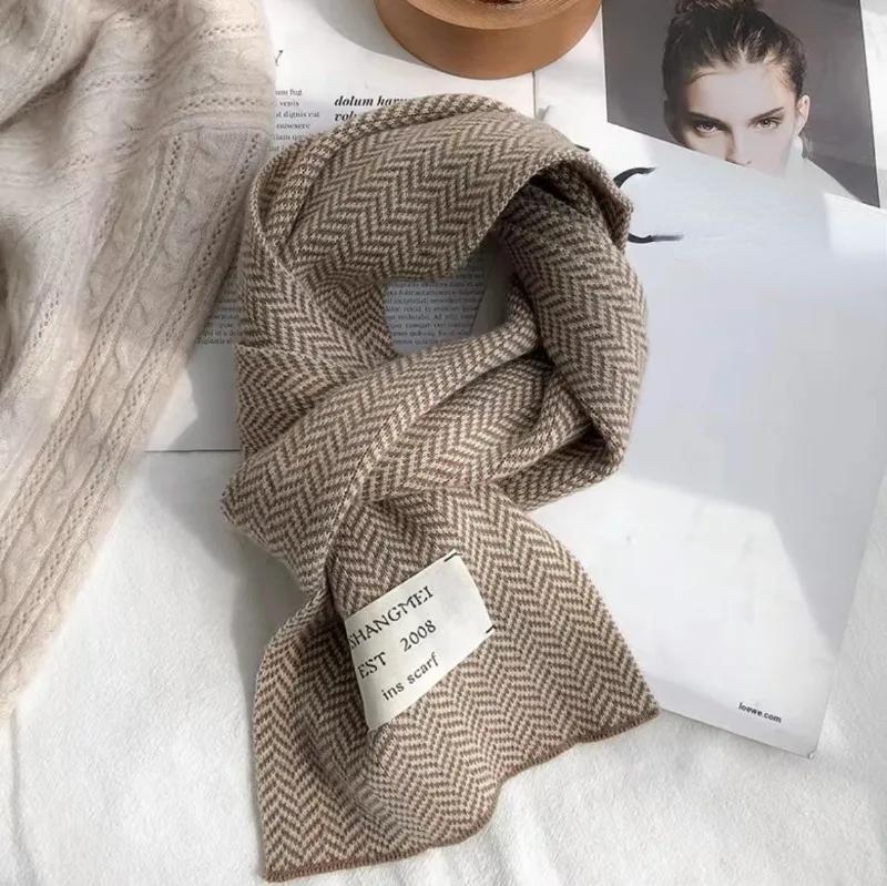 Women's Fashion Winter Scarves High Quality Knitted Scarf Vintage Stripe Pattern Scarves Winter Outdoor Warm Scarves