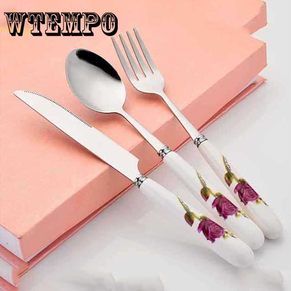 Набор столовой посуды из нержавеющей стали в западном стиле, портативный набор посуды для улицы с коробкой