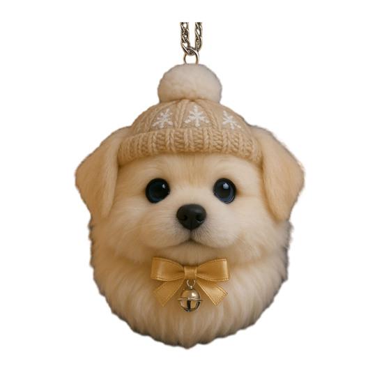 Pom-Pom Pet Ornament 2D Acrylic Cute Dog Christmas Ornament Cartoon Furry Pet Shaped Xmas Tree Hanging Decor for Holiday Party Supplies