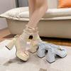 High Heels Lolita Thick Heel Thick Sole Waterproof Table Blue Japanese Soft Girl Sweet Cute Bow Shoes Women