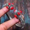 Italian Red Coral Gemstone  925 Sterling Silver Handmade Unique Bracelet Cuff Adjustable