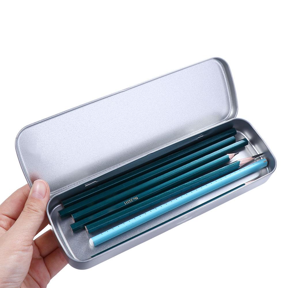 Office Silver Metal Single Layer Pen Box Stationery Box Pencil Storage Box Pencil Box Pencil Case