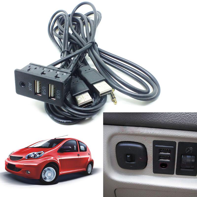 Car Boat DIY Flush Mount Dual AUX USB Auto Extension Power Cable