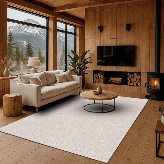 Tapis salon tufté texturé effet bouclé beige 200x290