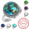 Кольцо из стерлингового серебра 925 пробы Женское Драгоценный камень Ручная работа Ювелирное изделие Подарок на День благодарения Синий Зеленый Фиолетовый Медь Бирюза Пресноводный жемчуг Лазурит Перламутр Коктейльное