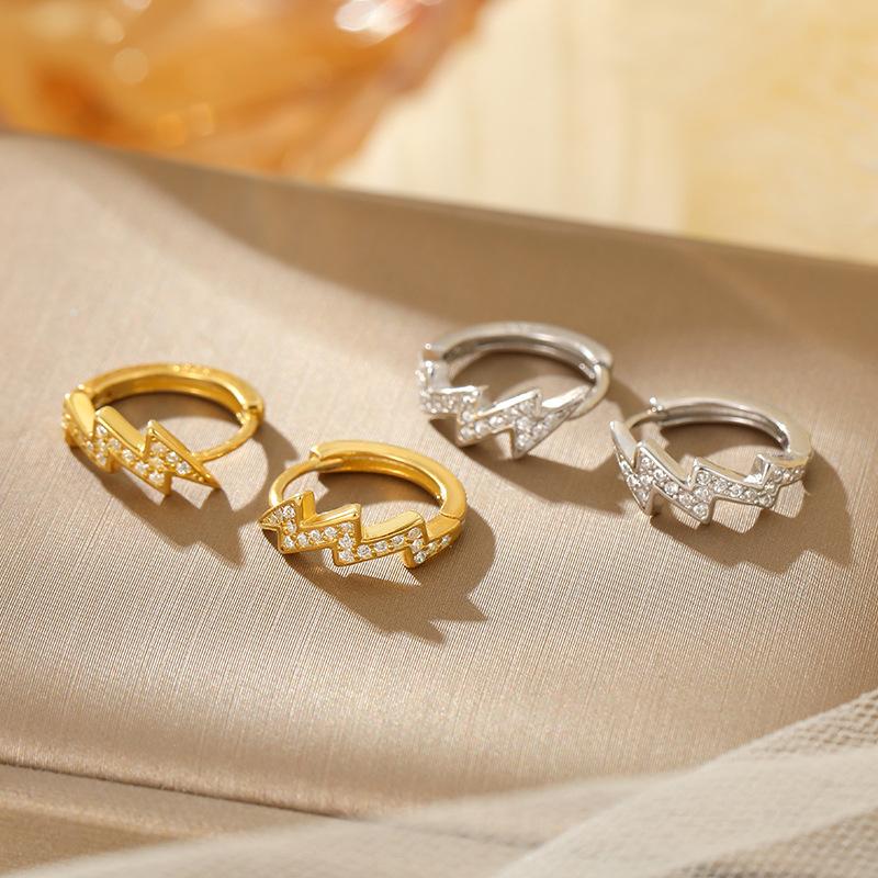 High-end Jewelry 925 Sterling Silver Zircon Micro Paving 5A Straight Pull lightning Guard Ring Earrings Fashion Women's Jewelry