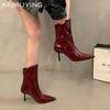 Острый носок женские ботильоны кожаные модные сексуальные туфли на высоком каблуке 2025 трендовые дизайнерские туфли-лодочки готические зимние туфли челси Botas De Mujer
