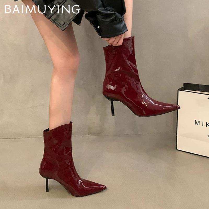 Острый носок женские ботильоны кожаные модные сексуальные туфли на высоком каблуке 2025 трендовые дизайнерские туфли-лодочки готические зимние туфли челси Botas De Mujer
