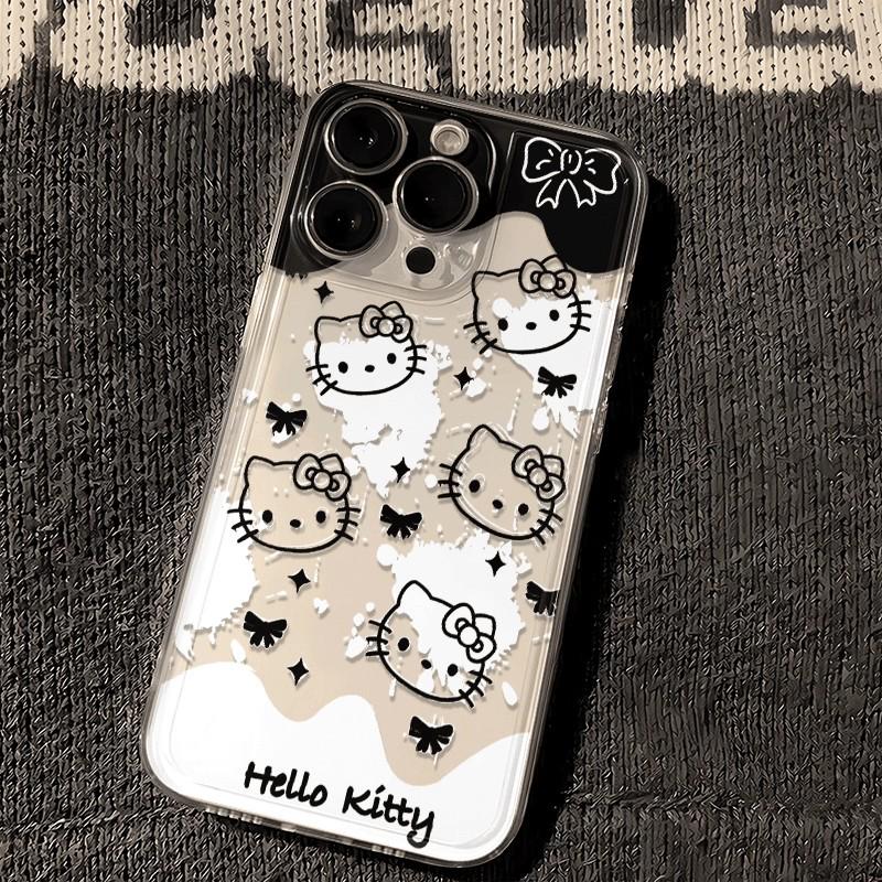 Черно-белый чехол Hello Kitty для iPhone 13, 15, 16 и 17 Pro Max - Милый и простой дизайн