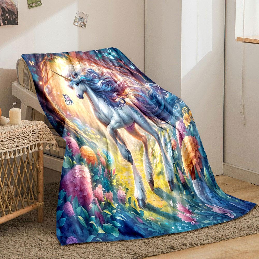 Majestic Unicorn in Enchanted Forest print blanket soft and cozy perfect for the living room bed sofa or a nap,gift
