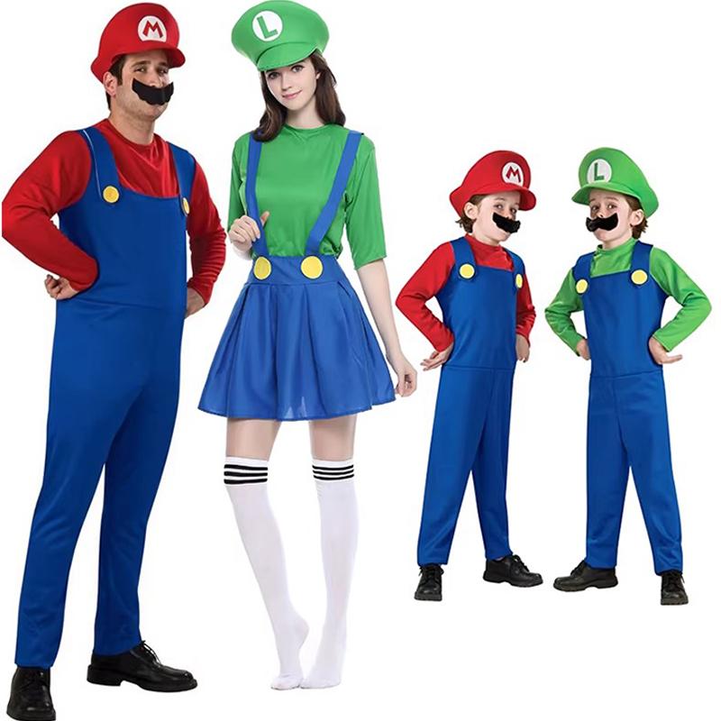 Аниме Косплей Костюм Super Mario Bros Марио Луиджи Костюм Комбинезон Шляпа Борода Наборы Костюмы Для Хэллоуина Вечеринки Ролевых Игр Для Унисекс