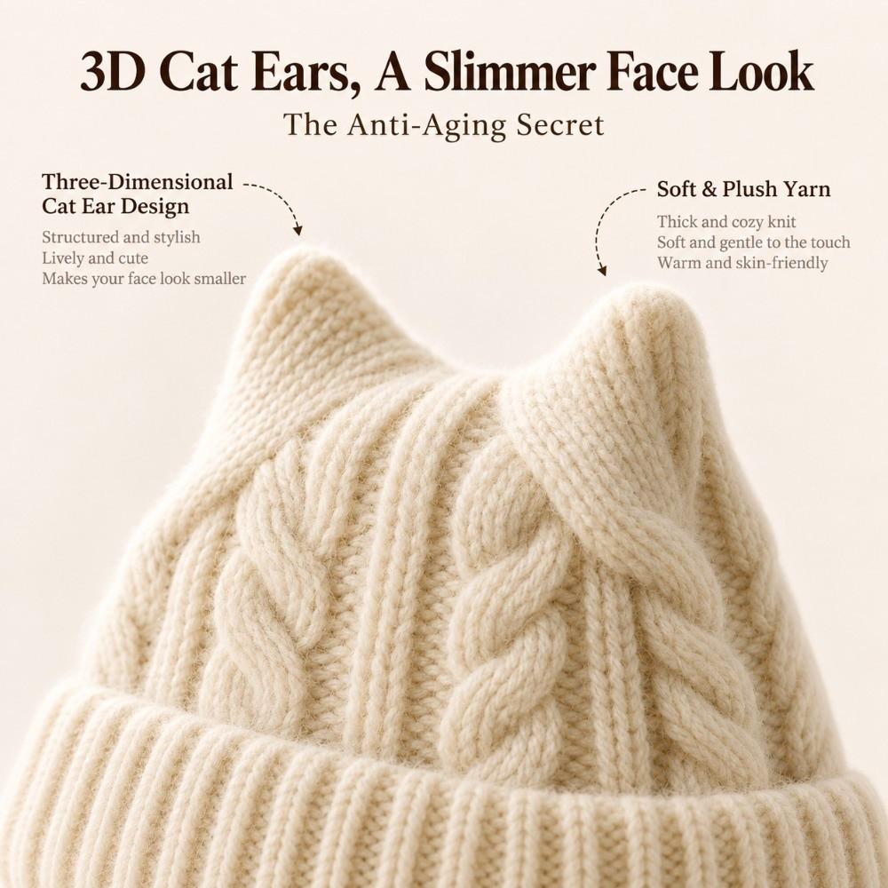 Cute Ears Kids Cat Ears Hats Solid Coloe Knitted Beanie Hat Comfortable Knitted Hats Kids