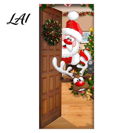Waterproof Door Cover Christmas Colorful Print Decoration Backdrop Santa Claus Design Front