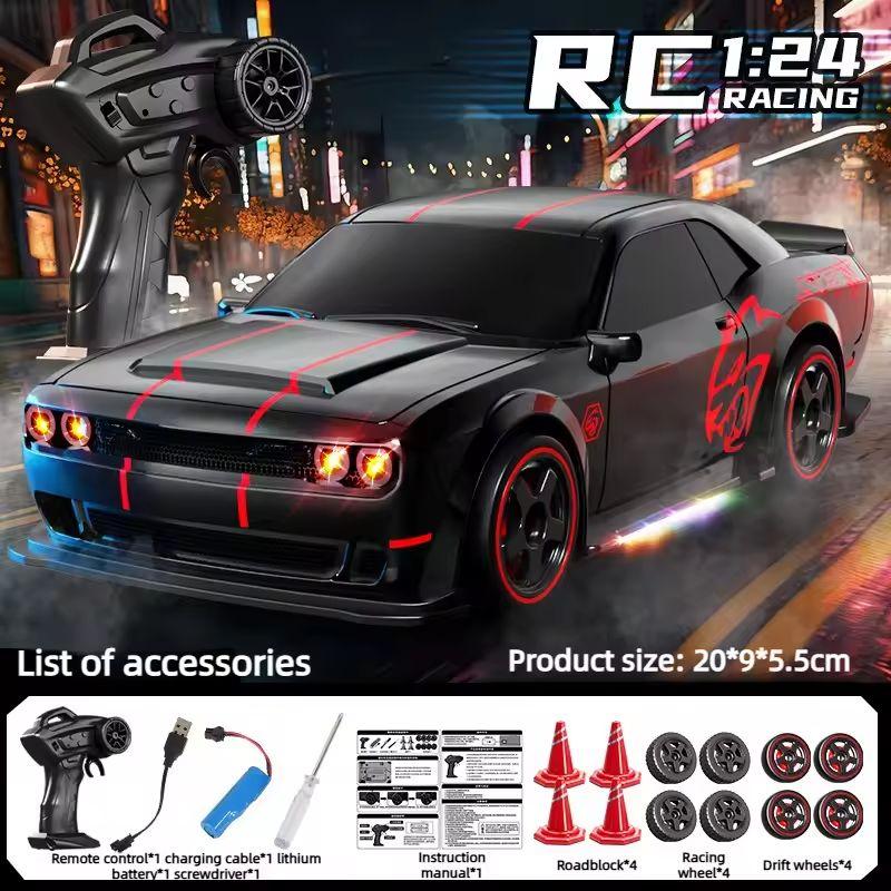 Портативная RC Дрифт-машина 1:24 Радиоуправляемая Машина для Взрослых 4WD Высокоскоростные RC Машины с Крутыми Светодиодными Огнями 2.4G Дополнительные Дрифтовые Шины Игрушечный Транспорт для Детей