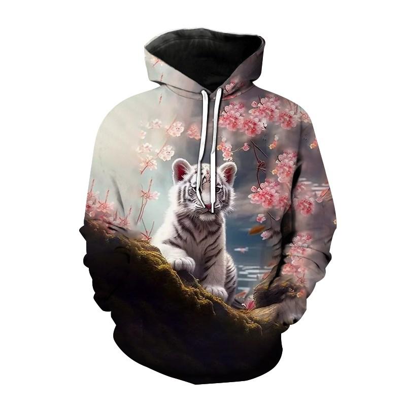 2023 Новые мужские спортивные толстовки с капюшоном с 3D принтом тигра и пейзажа, свободная толстовка с длинным рукавом, свитер с капюшоном