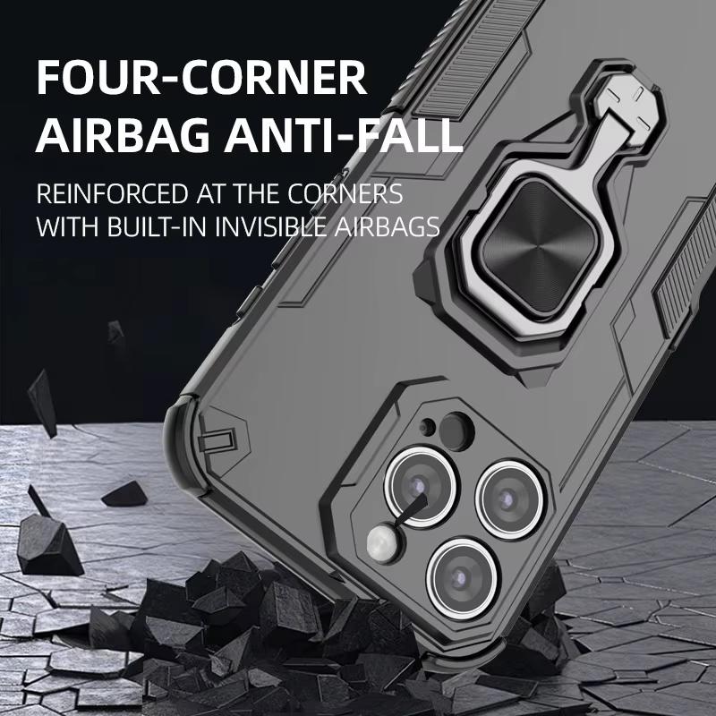 For iPhone 16 15 14 13 Pro Max Phone Case Camera Lens Protect Armor Case For iPhone 14 15 16 Plus 16E Magnetic Ring Holder Cover