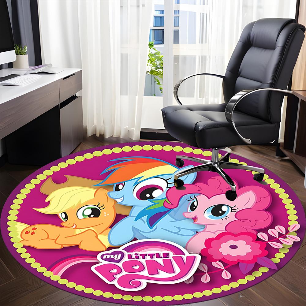 1 шт. Круглый коврик My Little Pony для офиса - Идеально подходит для декора офиса или кабинета, Машинная стирка, Нескользящая основа, Декоративный коврик для пола