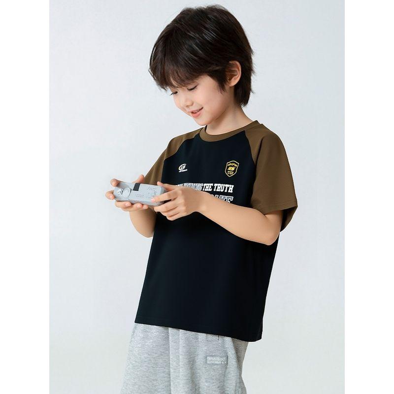 Summer Boys' Color-Blocked Short-Sleeve T-Shirt, Medium and Large Children's Clothing for Boys and Young Adults, Letter Print Half-Sleeve Base Shirt