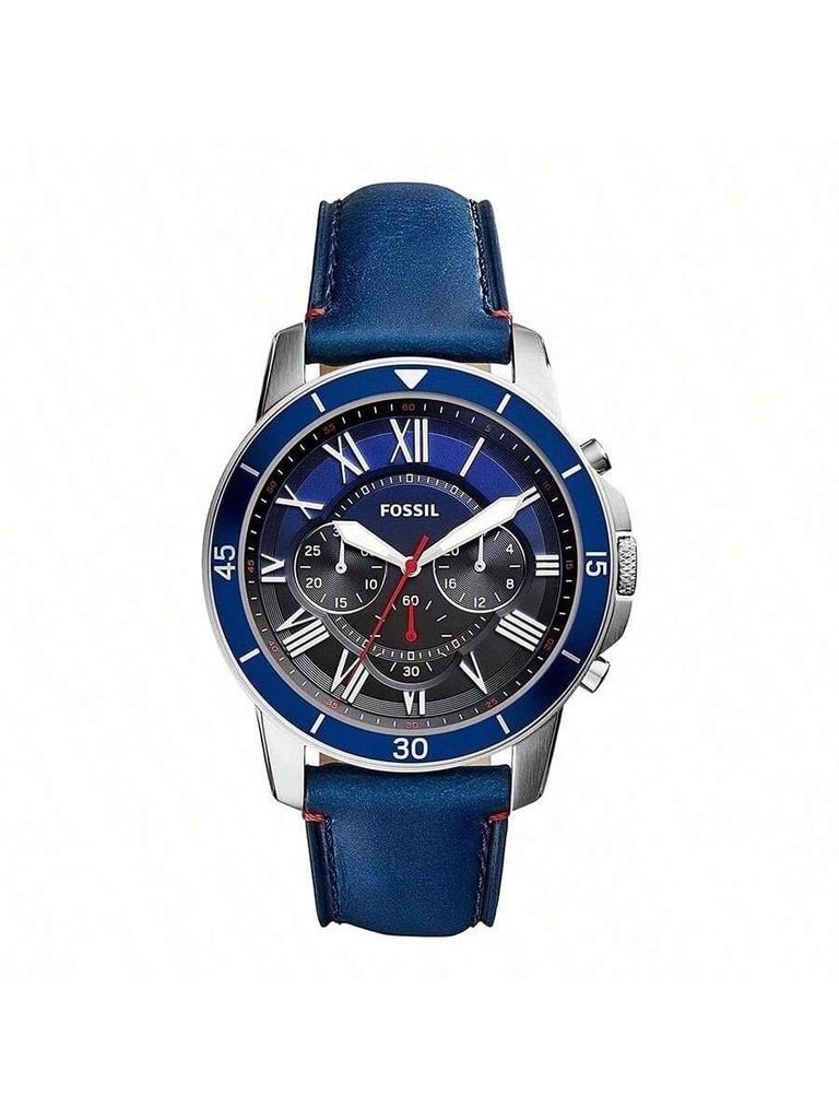 Fossil FS5373 Хронограф, Мужские часы с синим кожаным ремешком