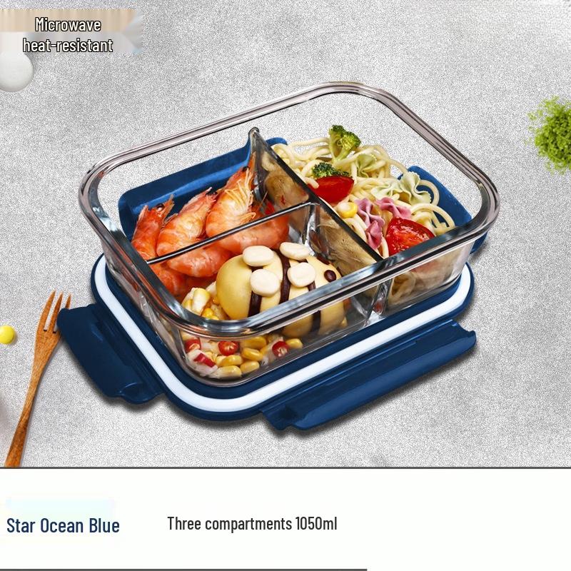 Стеклянный ланч-бокс для микроволновой печи с крышкой и 3 отделениями