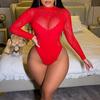 Sexy Lingerie Long-sleeved Bikini Sexy Red Seduction Backless One-piece Hollow Mesh