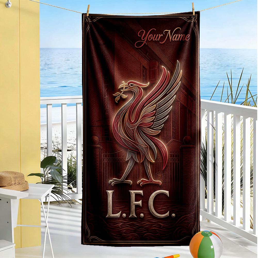 Liverpool Team Customize Text Beach Towel Super Soft Absorbent Suitable For Swimming Gym Camping Yoga Vacation