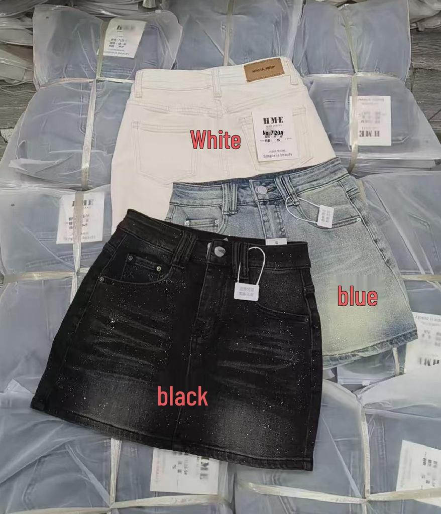 High Waist Rhinestone Starry Sky Denim Mini Skirt for Women - Retro, Slimming, and Flattering