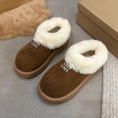 Ботильоны женские на меховой платформе, зимние замшевые, теплые, плюшевые, хлопковые, брендовые, повседневные, на среднем каблуке, женские, трендовые, Botas Mujer