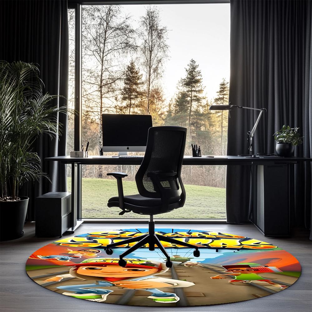 Subway Surfers Printed Round Rug Carpet Chair Rug Area Rug Entryway Doormats,for Office Chair Living Room Bedroom Kitchen Room.
