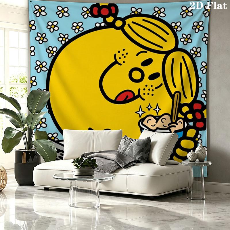 Mr. Men Little Miss Custom Name Wall Tapestry Aesthetic Wall Hanging Printed Fabric Blanket Decorative Tapestries for Bedroom Living Room Home Decor