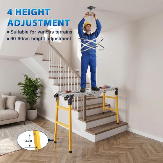 Stable Folding Platform Heavy Duty Adjustable Work Platform, 1100 lbs Capacity, Zinc Plated Steel with Wheels Portable & Anti-Slip Surface, 4/5 Height