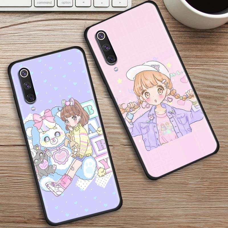 Kawaii аниме милый красивый чехол для телефона для девочек для Xiaomi Mi A2 8 9 SE 9T 10 10T 10S CC9 E Note 10 Lite Pro 5G 4G черный чехол