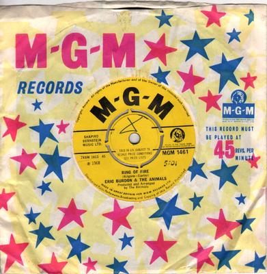 7-дюймовая пластинка ERIC BURDON & THE ANIMALS - Ring Of Fire MGM1461 MGM Records 1969 Великобритания Рок Б/У