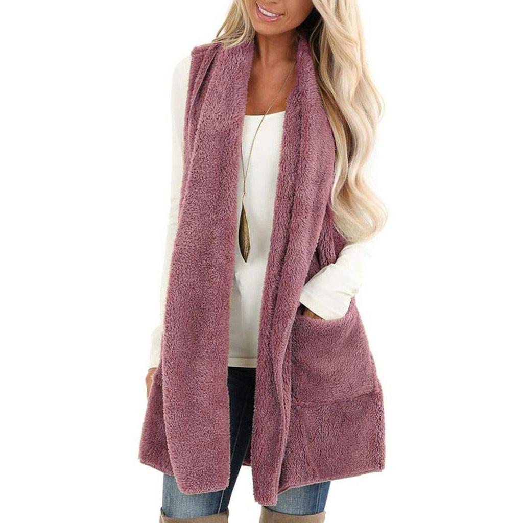 Женское модное однотонное повседневное пальто из плюшевого жилета с карманами