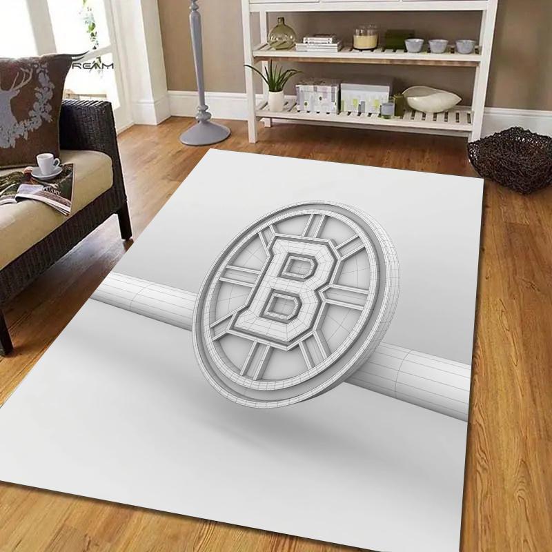 Boston Bruins Flannel Pattern Square Carpet,Area Rug,Carpet Rug for Living Room Bedroom Sofa Playroom Decor,Non-slip Floor Mat