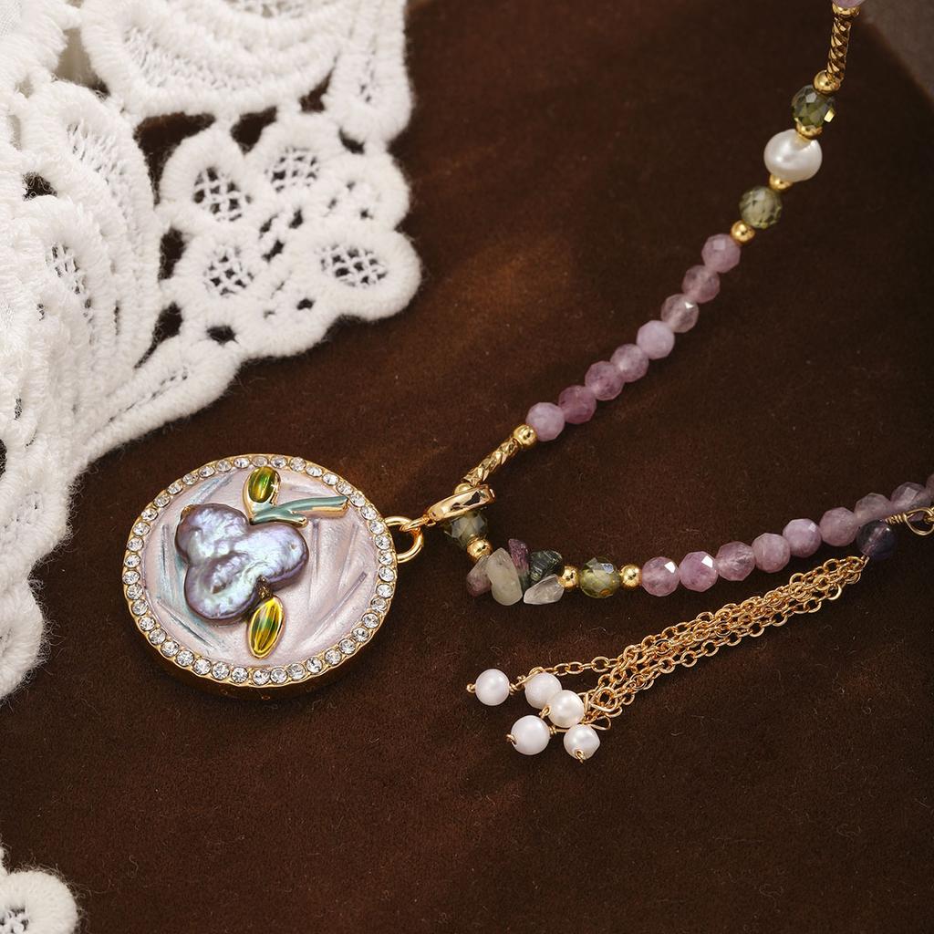 Female Purple Beads Zircon Natural Stone Baroque Pearl Necklace Pendant Low MOQ Bulk in Stock Jewelry for Women Party Daily
