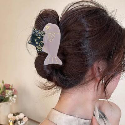 Заколка для волос для девочки, мультяшная, в форме кошки и рыбки, краб для волос, противоскользящие зубцы, для затылка, для душа, аксессуары для волос