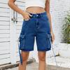 Женские модные однотонные повседневные джинсовые шорты с карманами и карманами